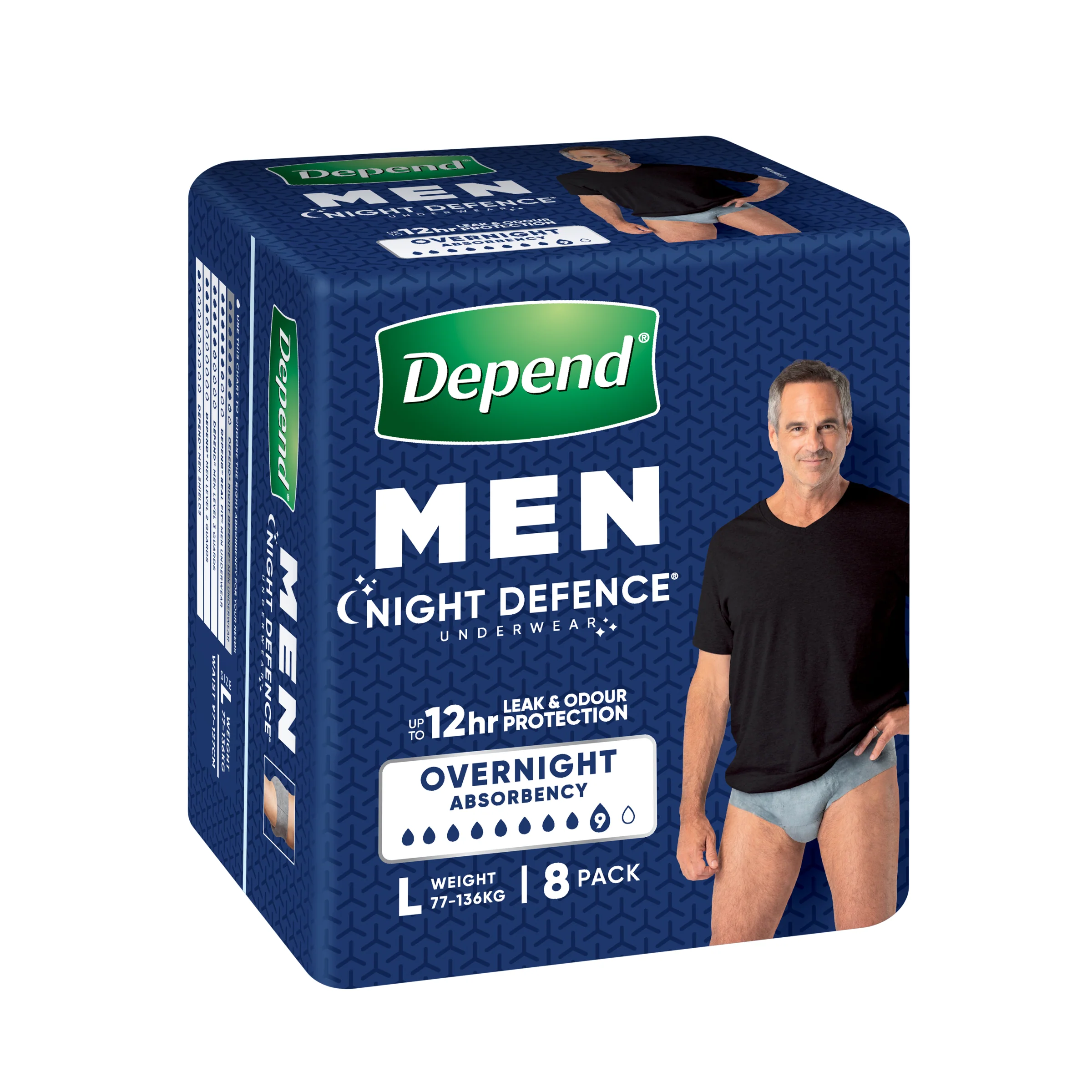 Depend RealFit Night Defence Underwear for Men Size Large | Pack of 8