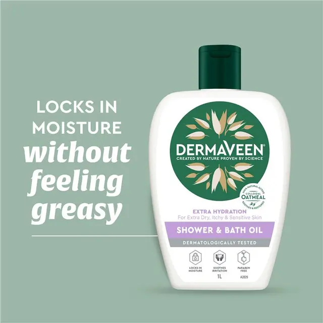 DermaVeen Extra Hydration Shower and Bath Oil 1L | Each - Image 4