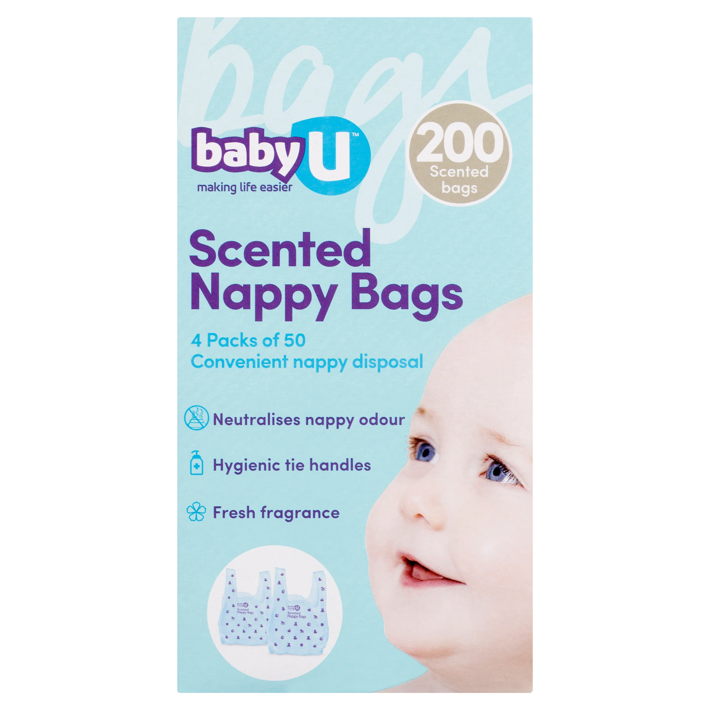 BabyU Disposable Scented Nappy Bags | Pack of 200 - Image 2