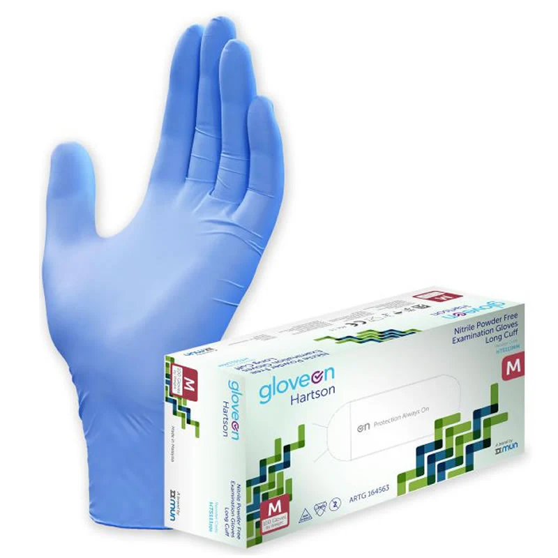 GloveOn Hartson Nitrile Exam Gloves Long Cuff Powder Free | Pack of 100 - Image 2