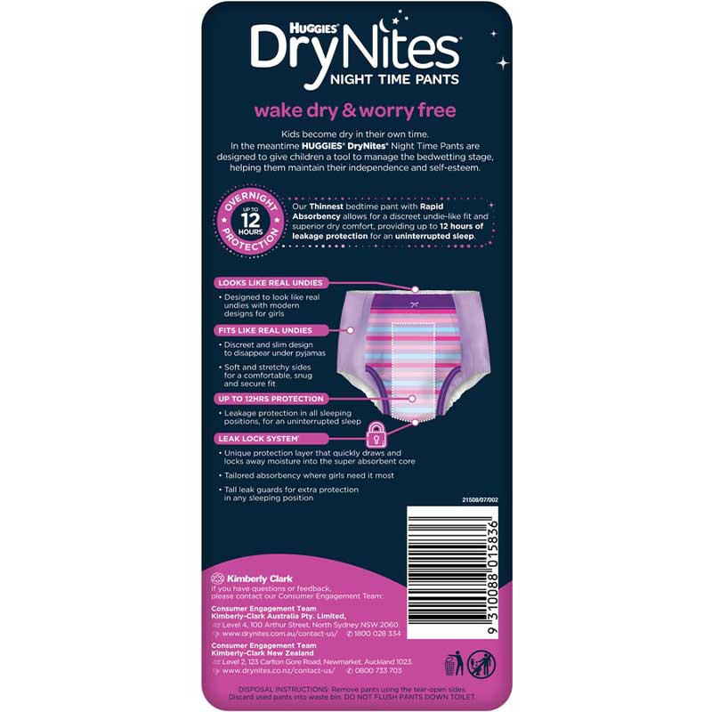 Huggies DryNites Pyjama Pants GIRLS Size 8-15 years (27-57kg) | Pack of 8 - Image 2
