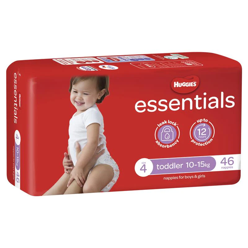 Huggies Essentials Nappies Size 4 Toddler (10-15kg) | Carton of 184