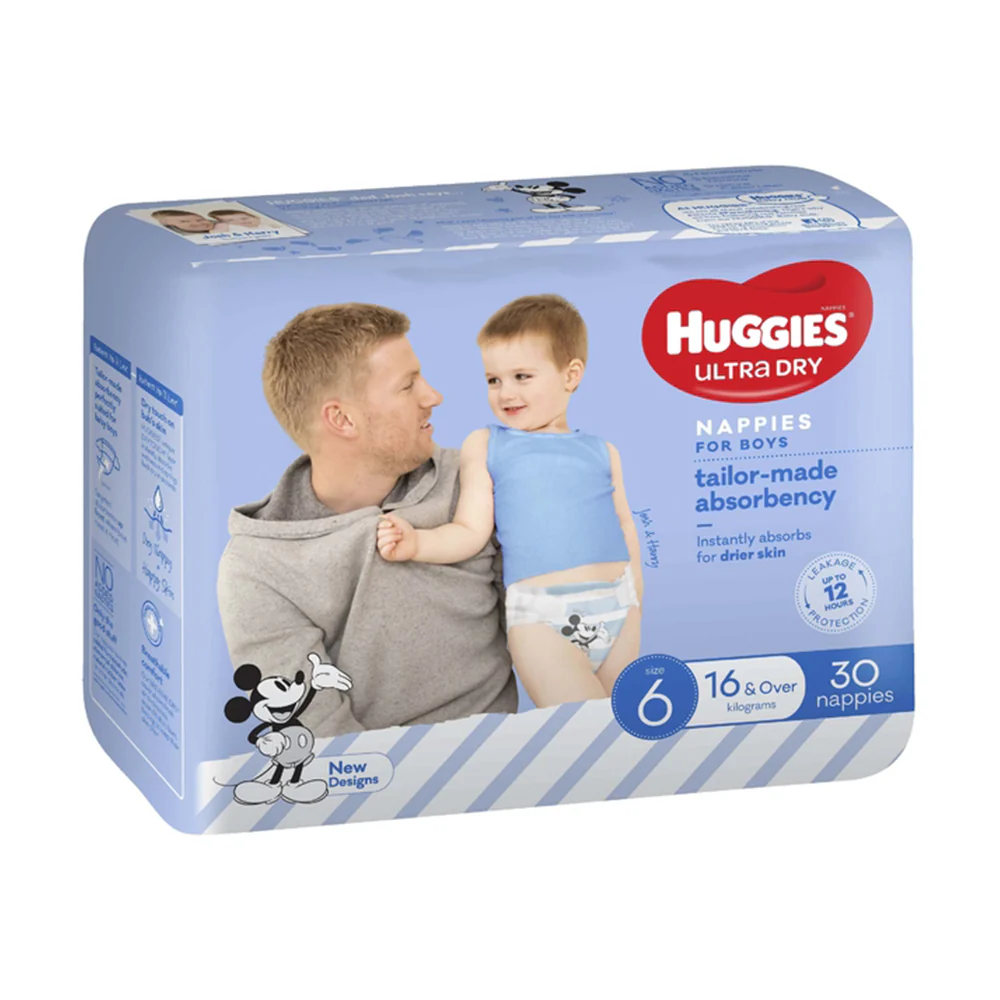 Huggies Ultra Dry Junior Boys Nappies Size 6 16kg+ | 30 Pack