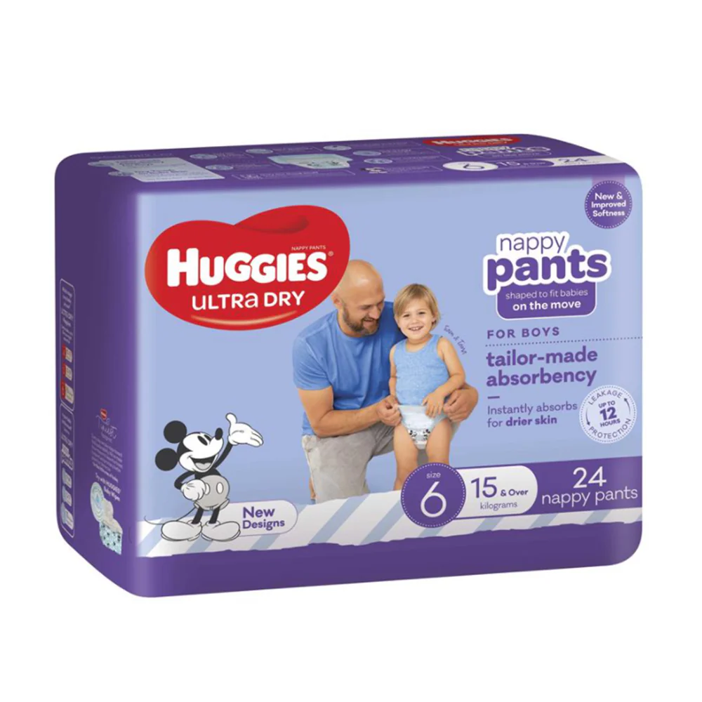 Huggies Ultra Dry Nappy Pants for Boys Size 6 (15kg & Over) | Pack of 24
