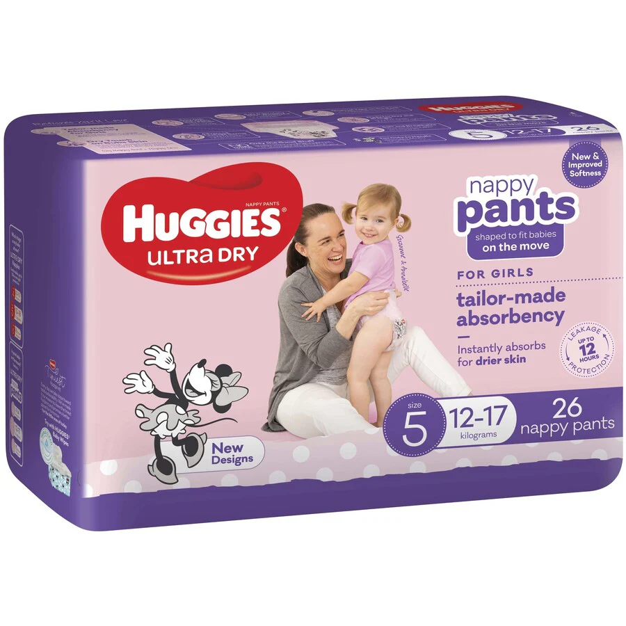 Huggies Ultra Dry Nappy Pants for Girls Size 5 Walker (12-17kg) | Pack of 26 - Image 2