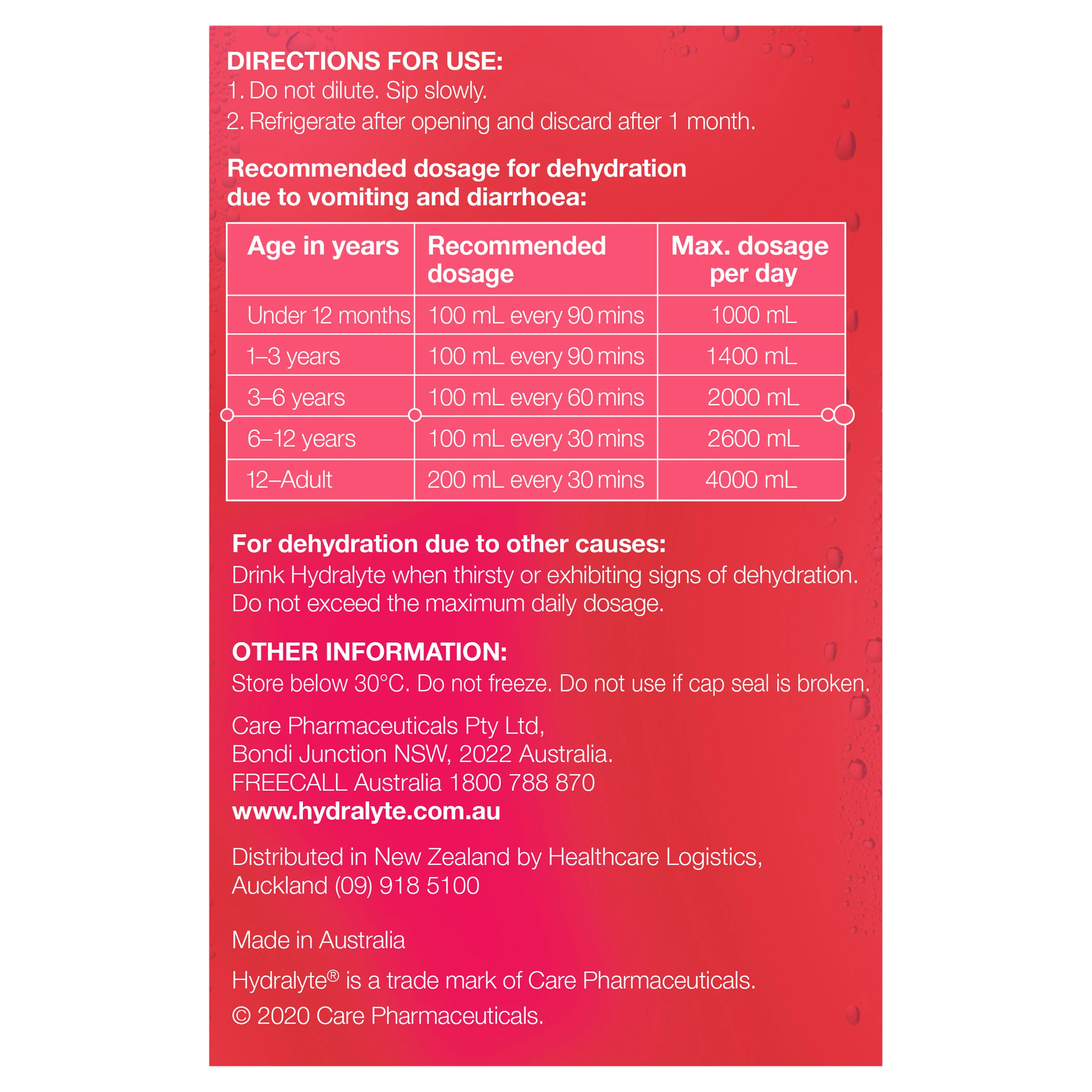 Hydralyte Ready to Drink 250mL Electrolyte Solution | Pack of 4 - Image 19