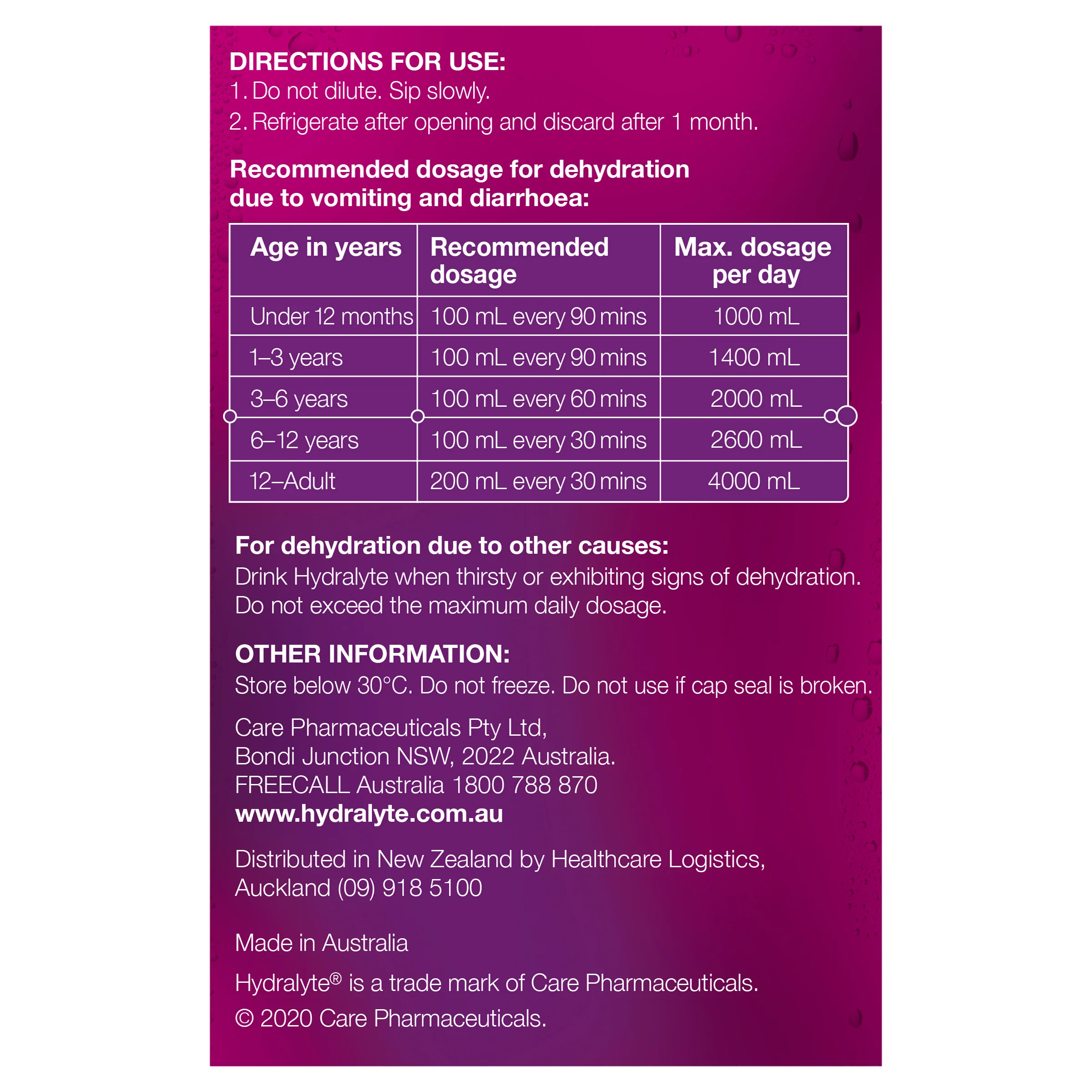 Hydralyte Ready to Drink 250mL Electrolyte Solution | Pack of 4 - Image 9