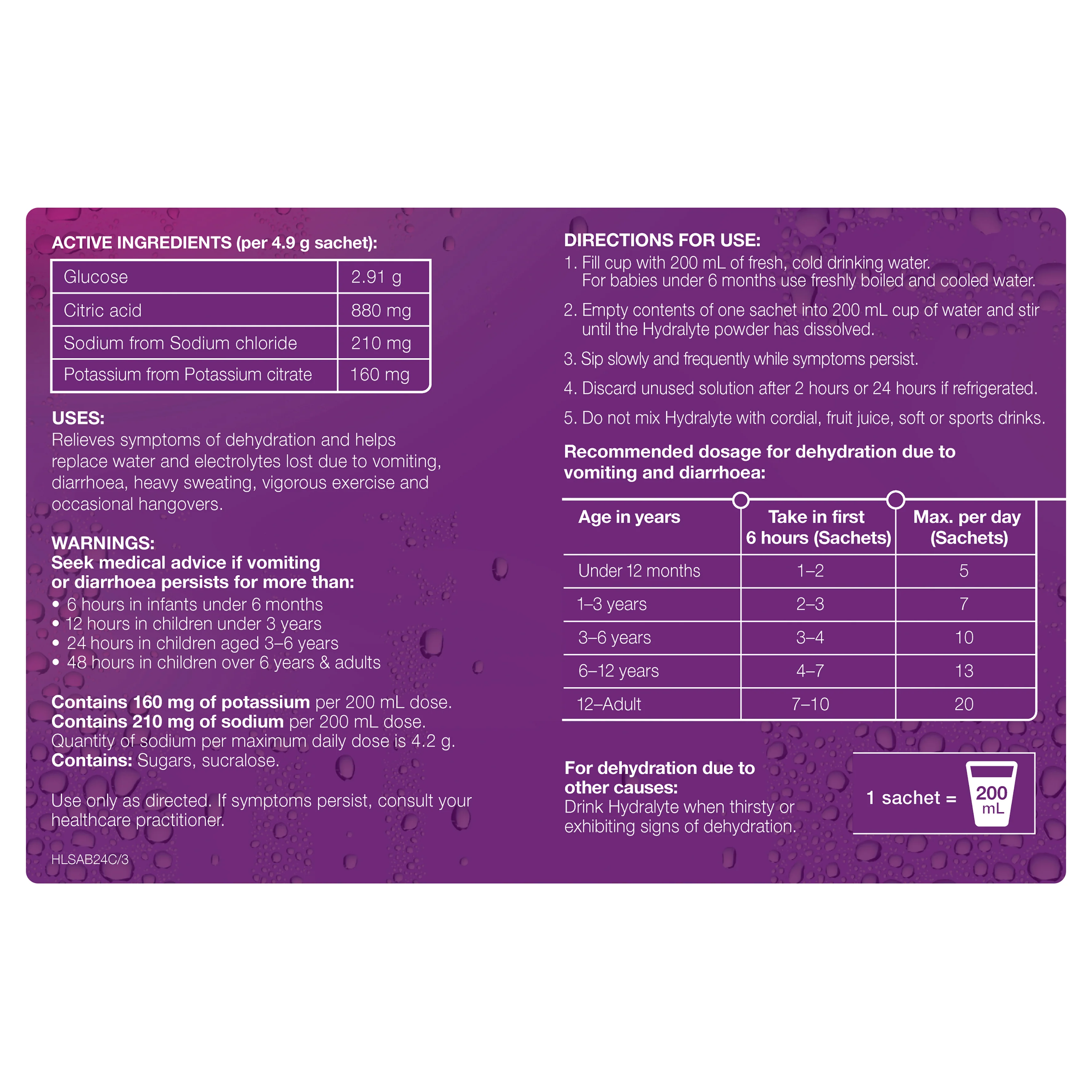 Hydralyte Electrolyte Powder Sachets 4.9g | Pack of 24 sachets - Image 4