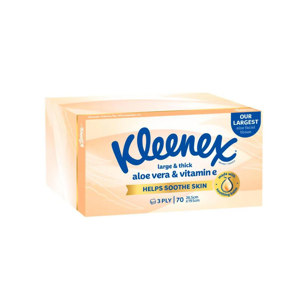 Kleenex Facial Tissues Aloe Vera & Vitamin E Large N Thick 3 Ply, 70 tissues per pack | Carton of 24 packs - Image 3