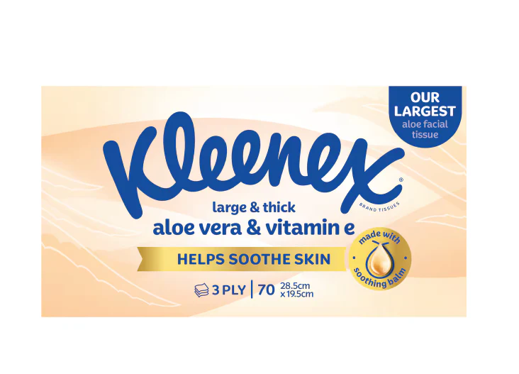 Kleenex Facial Tissues Aloe Vera & Vitamin E Large N Thick 3 Ply, 70 tissues per pack | Carton of 24 packs - Image 4