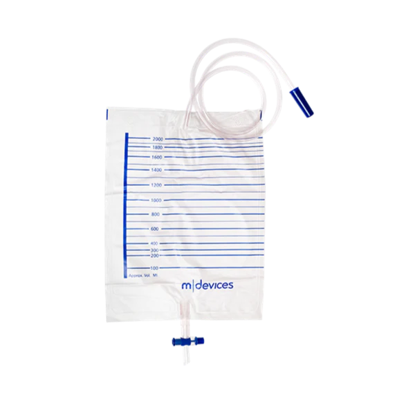 MDevices Urine Bag 2000mL T-Tap Non-Return Valve 90cm Tubing | Carton of 250