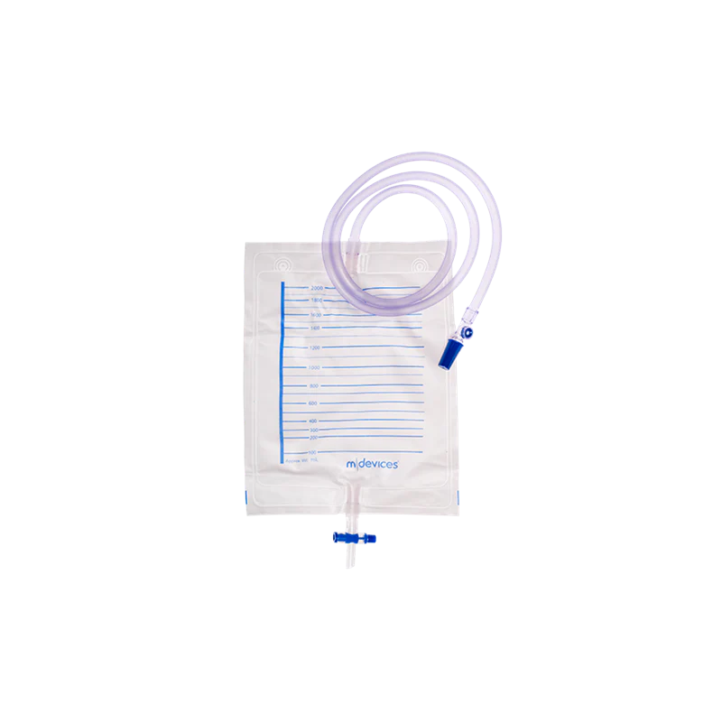 MDevices Urine Bag 2000mL T-Tap with Non-Return Valve 120cm Tubing | Carton of 100