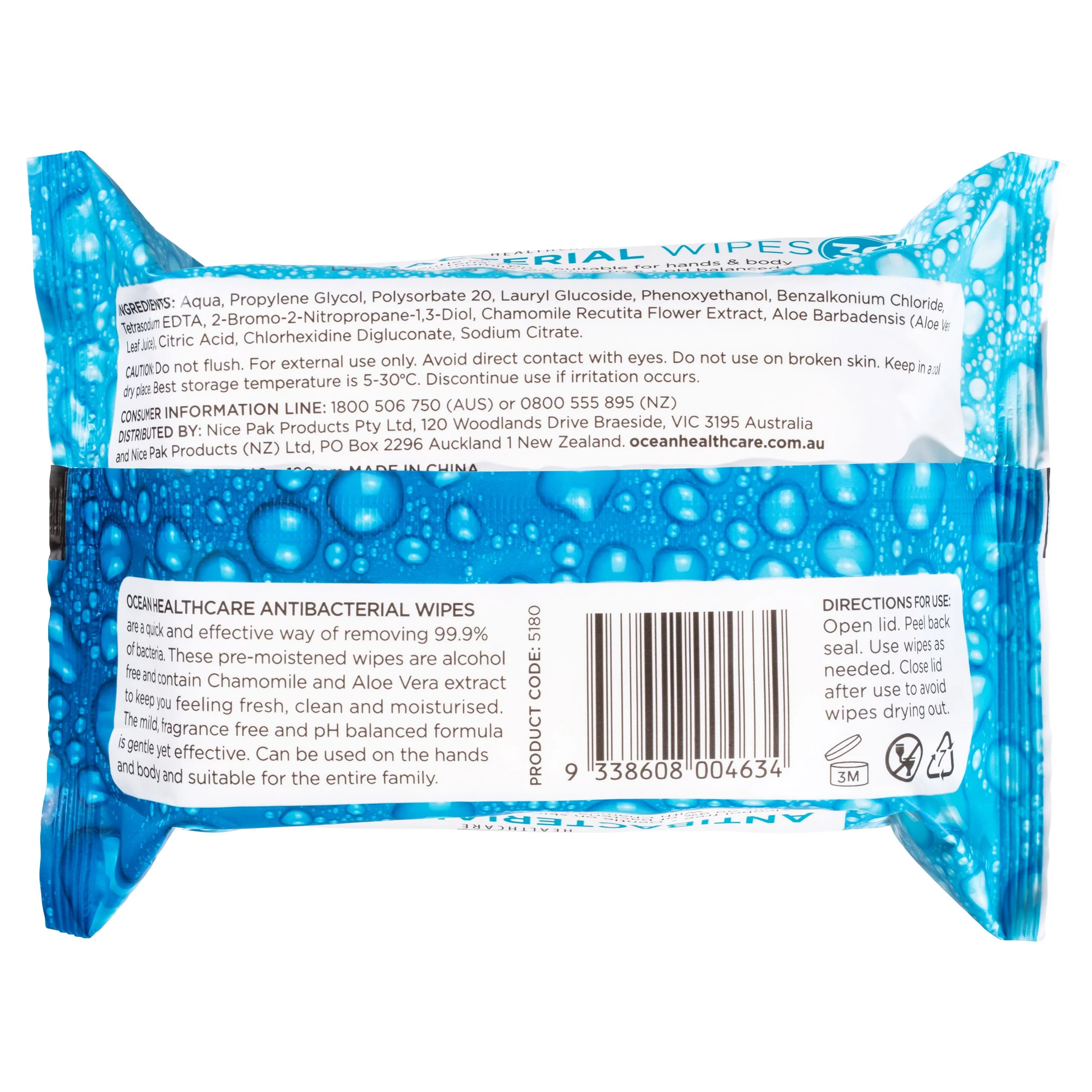 Ocean Healthcare Anti-Bacterial Wipes | Pack of 30 - Image 3