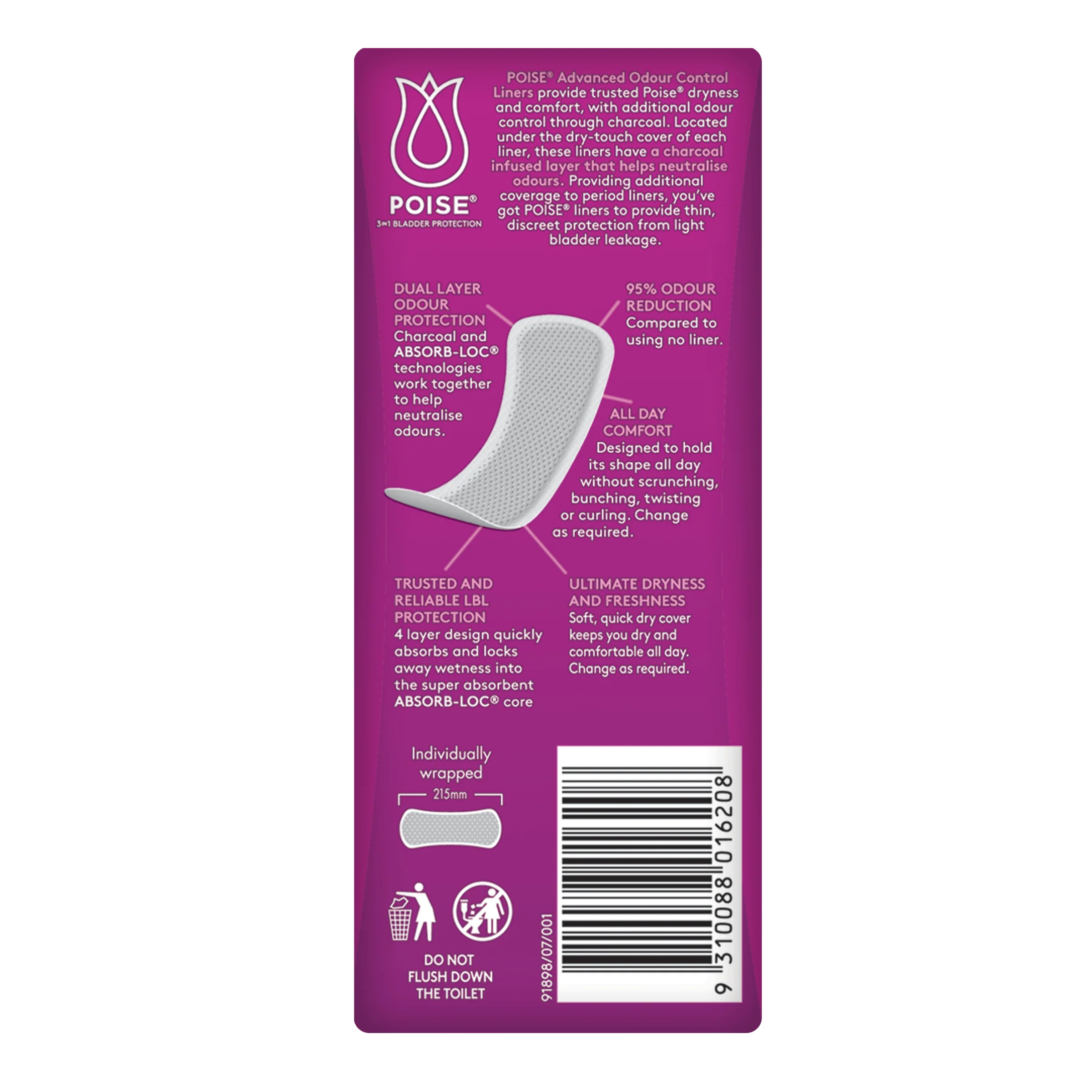 Poise Extra Long Liner with Charcoal 70mL | Pack of 20 - Image 2