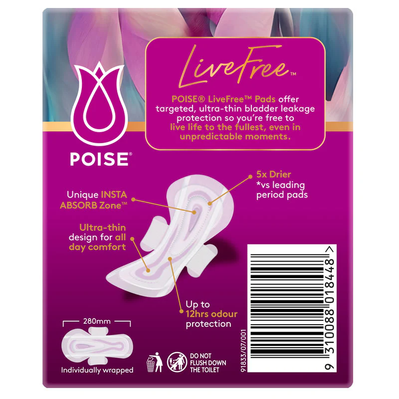 Poise LiveFree Super Pads 150mL With Wings | Pack of 12 - Image 2