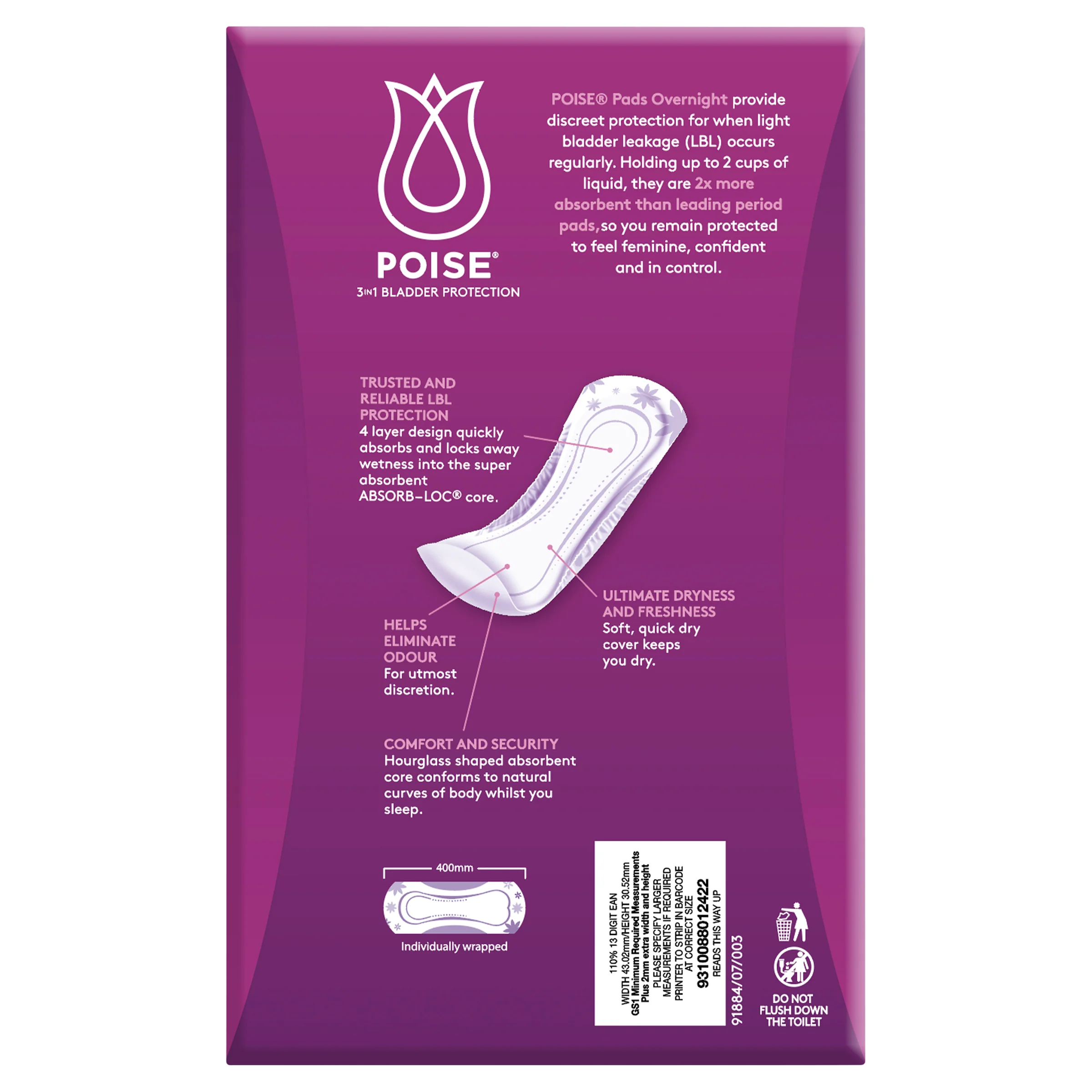 Poise Pads Overnight Bulk Pack | Pack of 16 - Image 2