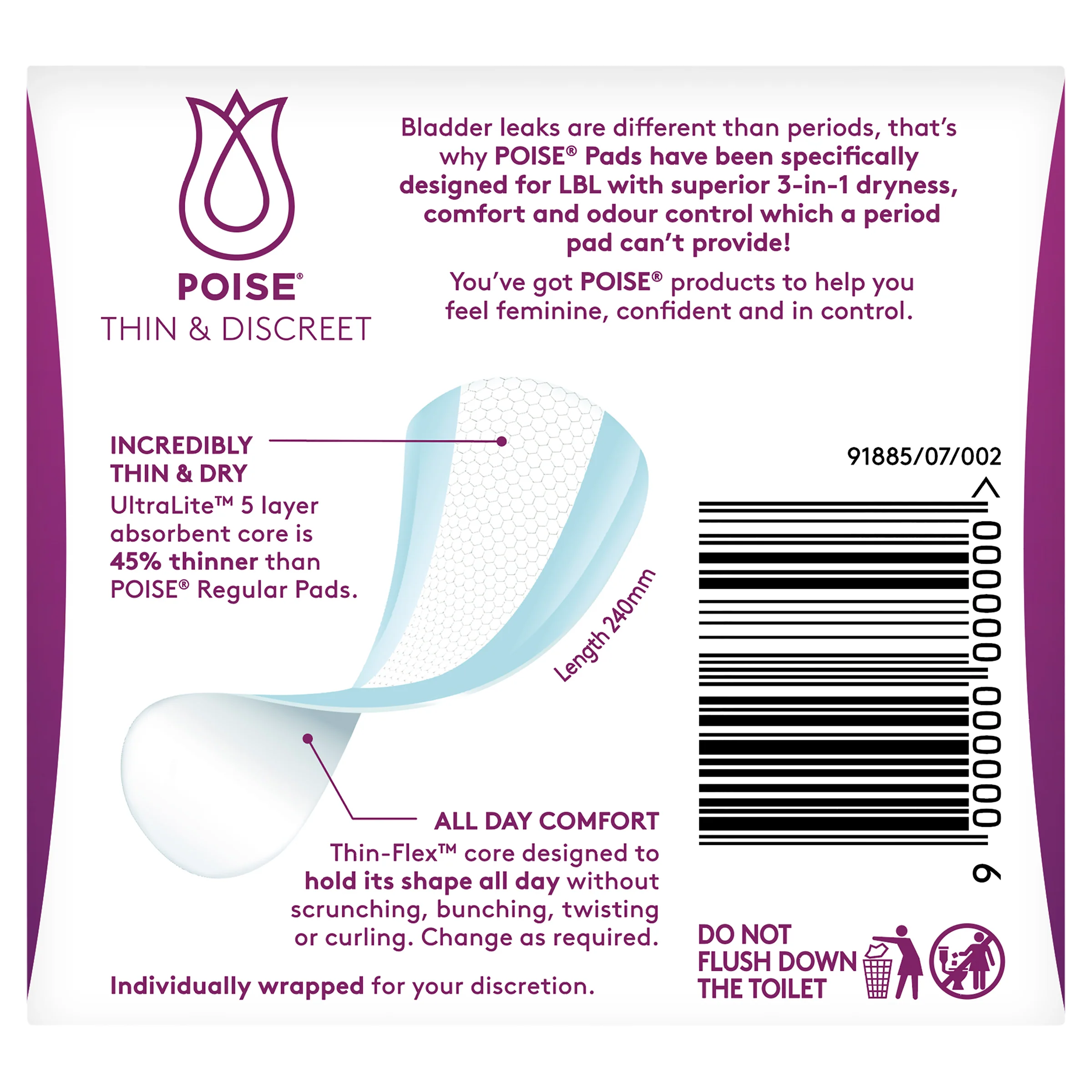 Poise Thin and Discreet Pad Extra | 12 per packet - Image 3