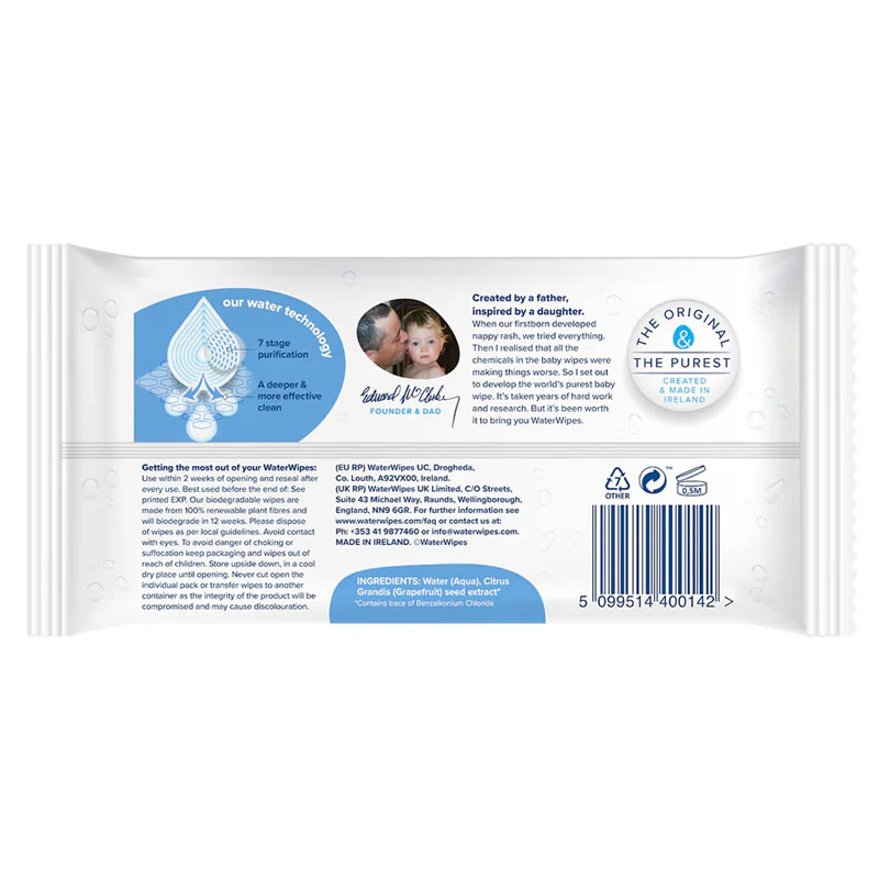 WaterWipes Biodegradable Baby Wipes 99.9% Water | Carton of 720 - Image 4